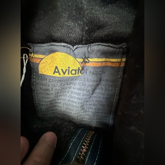 ‼️RARE‼️🎸AVIATOR NATION🎸6 Stripe Retro Zip Hoodie in Charcoal✨size XS✨ - Picture 8 of 11